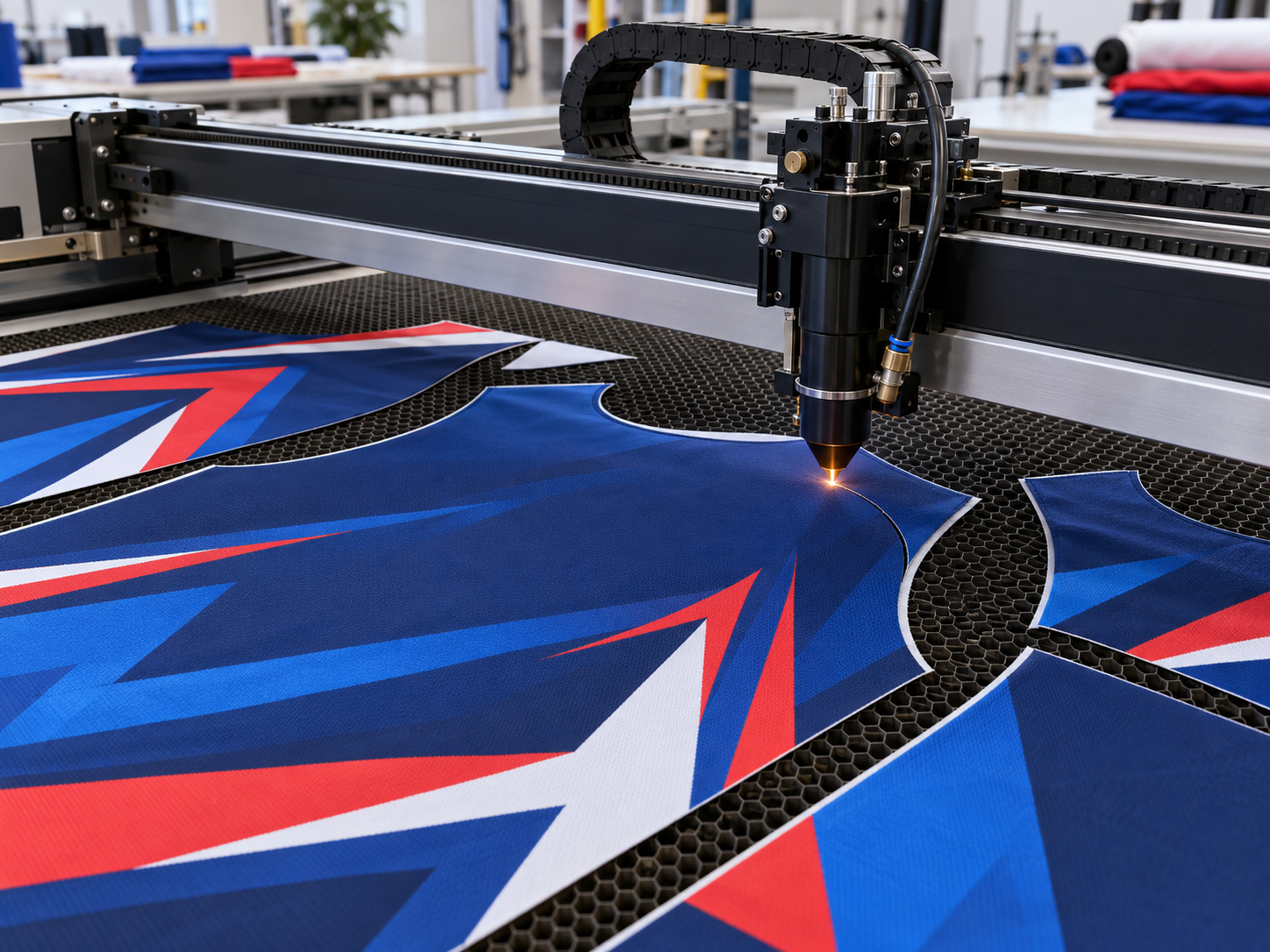 CO2 textile laser cutting fabric pieces in Miami